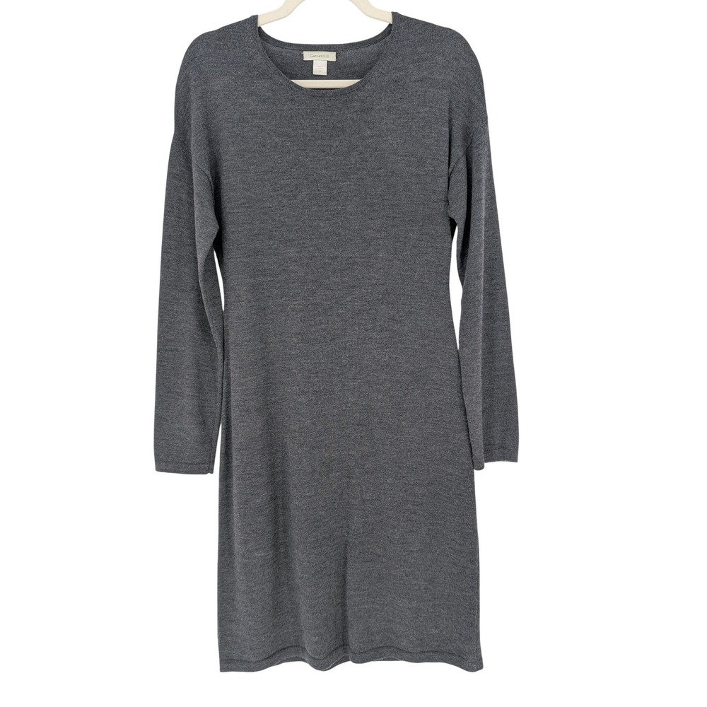 Garnet Hill Sweater Dress S Charcoal Gray Merino Wool Long Sleeve Minimalist